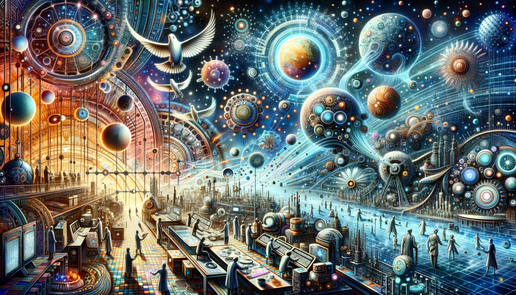 DALL·E 2023 10 17 16.10.58 Illustration Ein beeindruckend detailliertes Bild einer digitalen Welt. Kuenstliche Intelligenzen dargestellt als leuchtende schwebende Wesen kreie - Schemmick IT Service - 21