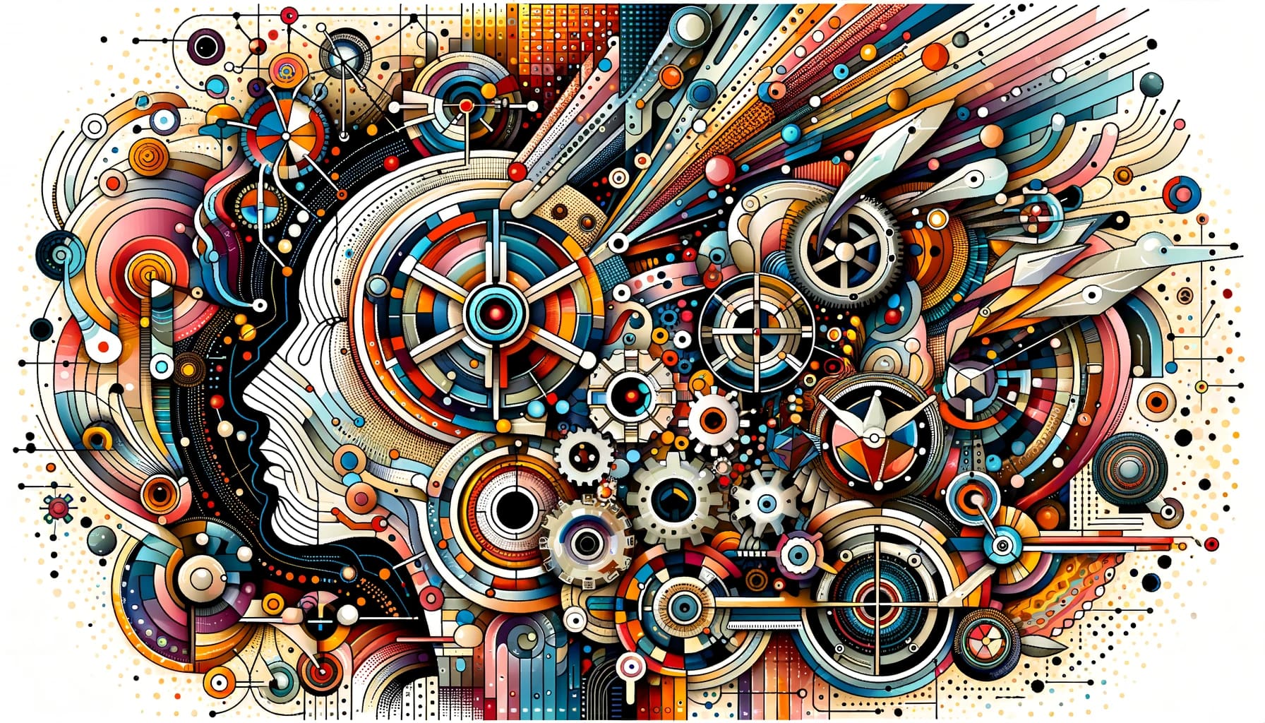 DALL·E 2023 10 17 16.11.03 Vectorgrafik Eine dynamische farbenfrohe Darstellung des Zusammenspiels von Mensch und Maschine. Kuenstliche Intelligenzen symbolisiert durch leucht - Schemmick IT Service - 24