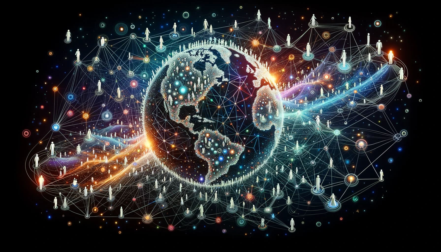DALL·E 2023 10 17 16.20.32 Illustration Ein Netzwerk aus leuchtenden Linien und Knotenpunkten das den Informationsfluss zwischen Menschen und kuenstlicher Intelligenz darstellt - Schemmick IT Service - 20