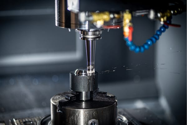 CNC-Fräsmaschine bei der Präzisionsbearbeitung eines Metallteils, unterstützt durch ERP Metallbau