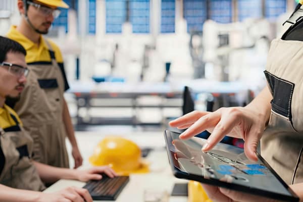 Betriebsdatenerfassung im BEOSYS Leitstand: Team wertet die Kostenstellenauslastung am Tablet aus