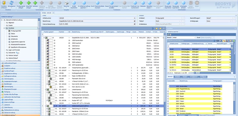 PDM Software Screenshot: Stückliste und Artikelverwaltung mit Baugruppen bei BEOSYS