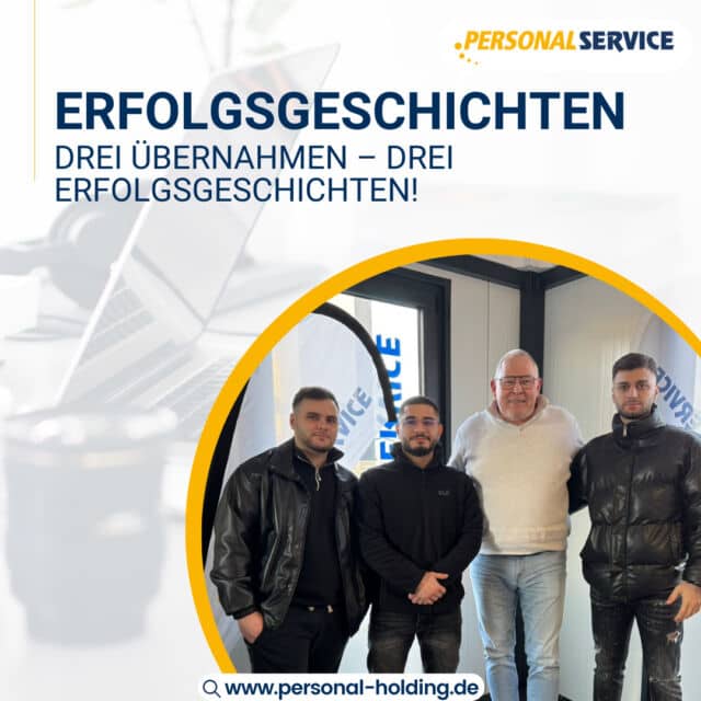 🎉 Erfolgsgeschichten aus der Personalvermittlung!⁠
⁠
Wir sind stolz, drei unserer Mitarbeiter erfolgreich in eine Festanstellung vermittelt zu haben. Zum 03.02.2025 wurden sie von unserem Kunden übernommen – ein großartiger Erfolg, der zeigt, dass wir den passenden Job für jede:n finden können! 💪⁠
⁠
Ein großes Dankeschön an unsere Mitarbeiter für ihren Einsatz und an unseren Kunden für das Vertrauen. Gemeinsam schaffen wir Perspektiven! 🧡⁠
⁠
🌟 Du suchst auch einen Job, der zu dir passt? Melde dich bei uns – wir unterstützen dich auf deinem Weg!⁠
⁠
📞 Jetzt Kontakt aufnehmen: www.personal-holding.de⁠
⁠
#Erfolgsgeschichten #Personalvermittlung #JobsDiePassen #KarriereStart
