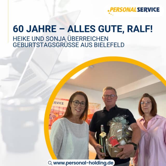 🎉 Geburtstagsstimmung in unserer Niederlassung Bielefeld!⁠
⁠
Am 6. Mai ist unser Kollege Ralf Bunzel 60 Jahre alt geworden. Heike und Sonja haben ihm persönlich ein Geschenk überreicht – und wie man sieht, war die Freude groß.⁠
⁠
Lieber Ralf, wir wünschen dir weiterhin Gesundheit, Erfolg und viele schöne Momente – schön, dass du bei uns bist! 🧡⁠
⁠
#TeamPSH #GeburtstagImBüro #60JahreJung #Wertschätzung #KarriereMitHerz #PSHBielefeld #WirFeiernDich