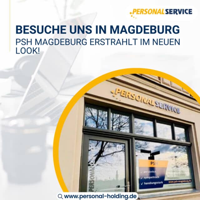 🌟 Neuer Look in Magdeburg – Jetzt auch nach außen sichtbar!⁠
⁠
Wir freuen uns, dass wir nun auch von außen als Personal Service PSH Magdeburg GmbH klar erkennbar sind! 💼✨ Dank der tollen Arbeit von easymedia aus Magdeburg strahlt unser Standort jetzt im neuen Design – klar, professionell und einladend.⁠
⁠
Schau gerne vorbei – wir freuen uns auf deinen Besuch! 👋⁠
⁠
📍 Standort: PSH Magdeburg GmbH⁠
📞 Mehr erfahren: www.personal-holding.de⁠
⁠
#NeuerLook #PersonalService #Magdeburg #JetztSichtbar #KarriereStart